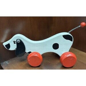 VILAC WOODEN DOG PULL TOY, MADE IN FRANCE Vintage, Bells Rings When Pulled